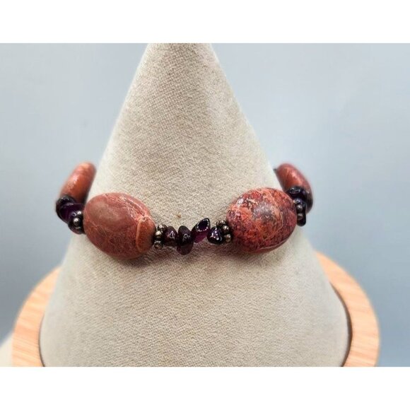 Rust, Brown, Pink Colored Beaded Bracelet With Toggle Clasp - Picture 2 of 3